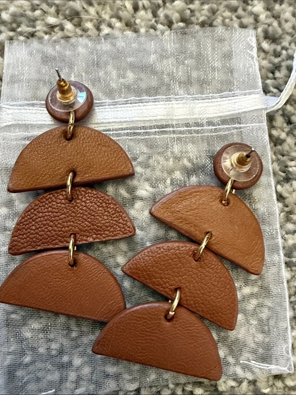 Chico's Brown Tiered Leather Drop Earrings